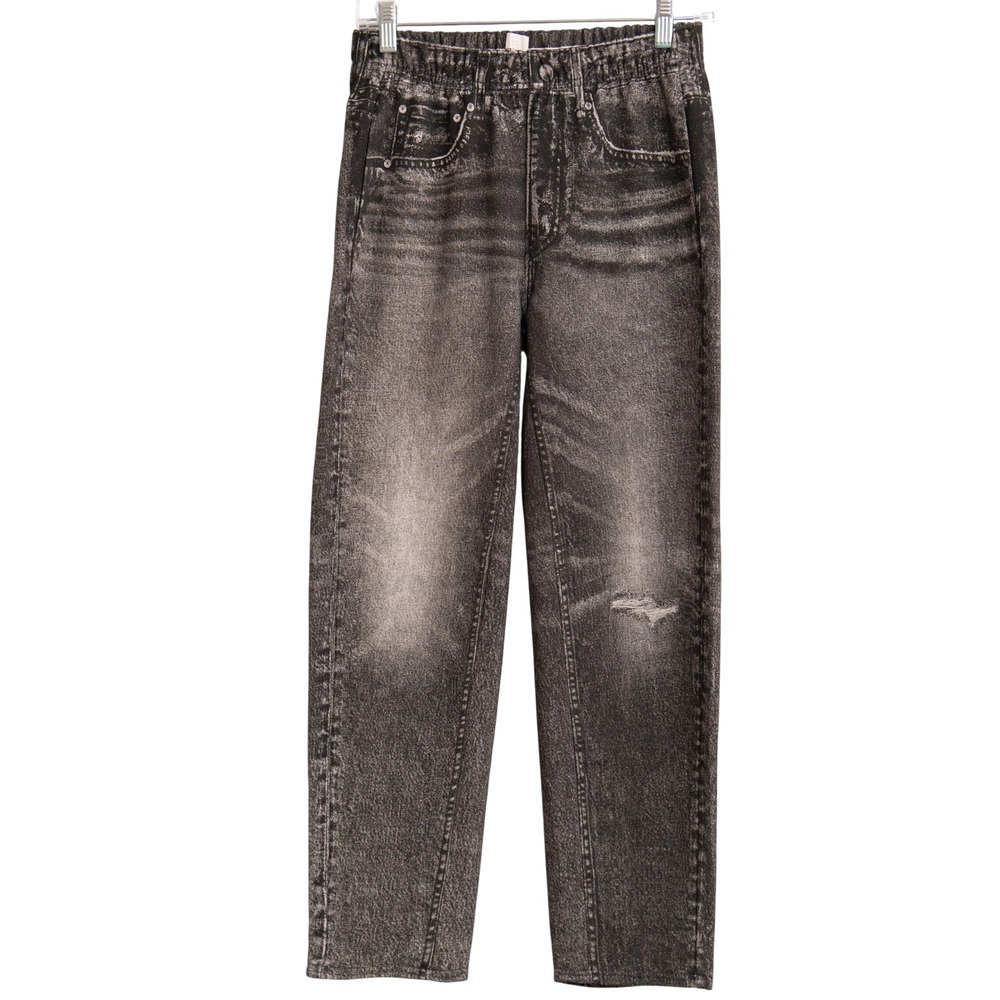 ECRU Printed Denim Sweatpants Black Distressed Faux Jean Athleisure‎ Relaxed Fit